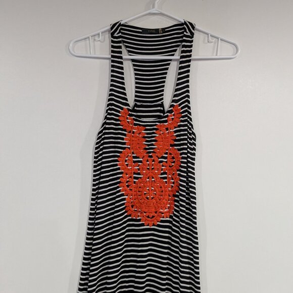 THML Embroidered Striped Maxi ress Black White Orange Size XS - Picture 3 of 7